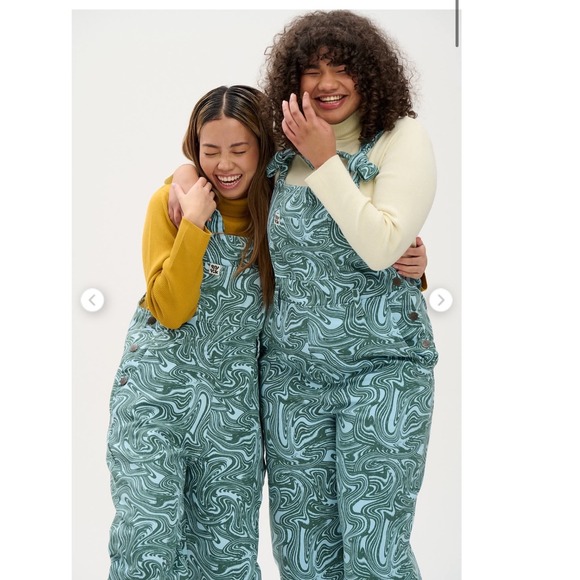 Lucy & Yak NWT Easton Dungarees Swirl Print Organic Cotton Teal Green- Size 6L - Picture 2 of 10